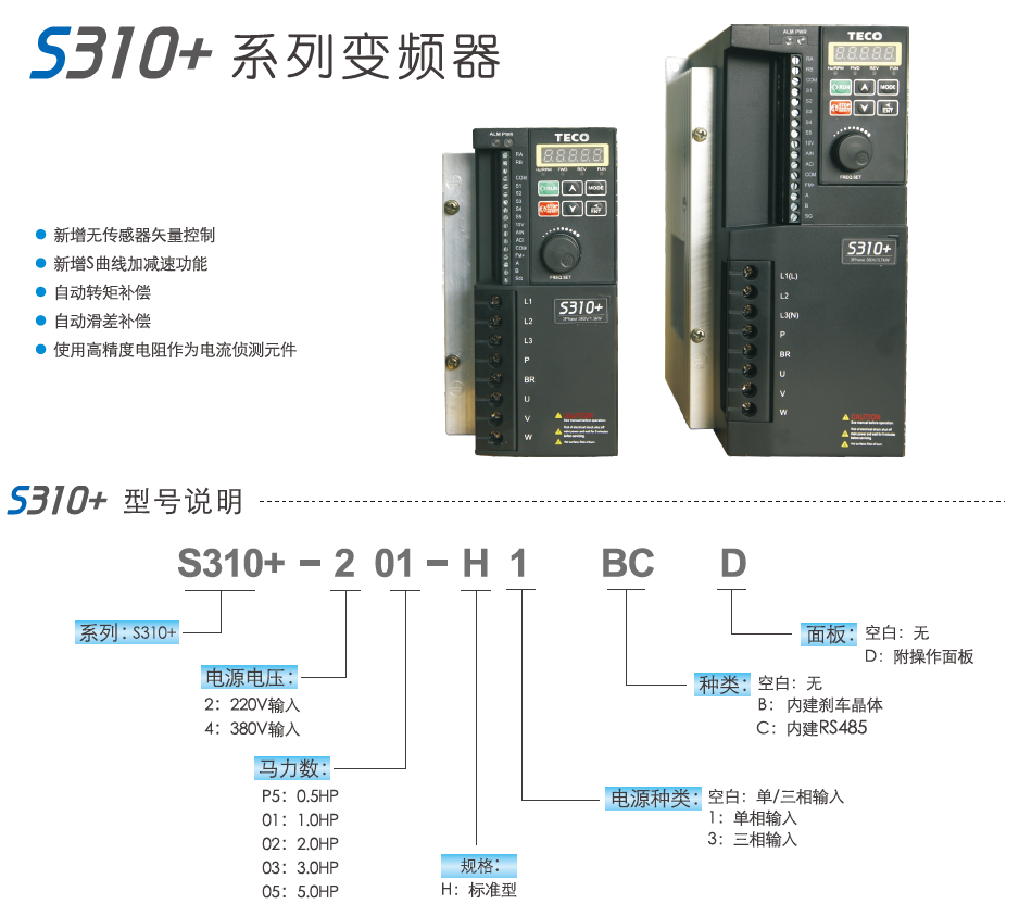 TECO东元变频器S310+功能参数型号接线图及选型(图1)